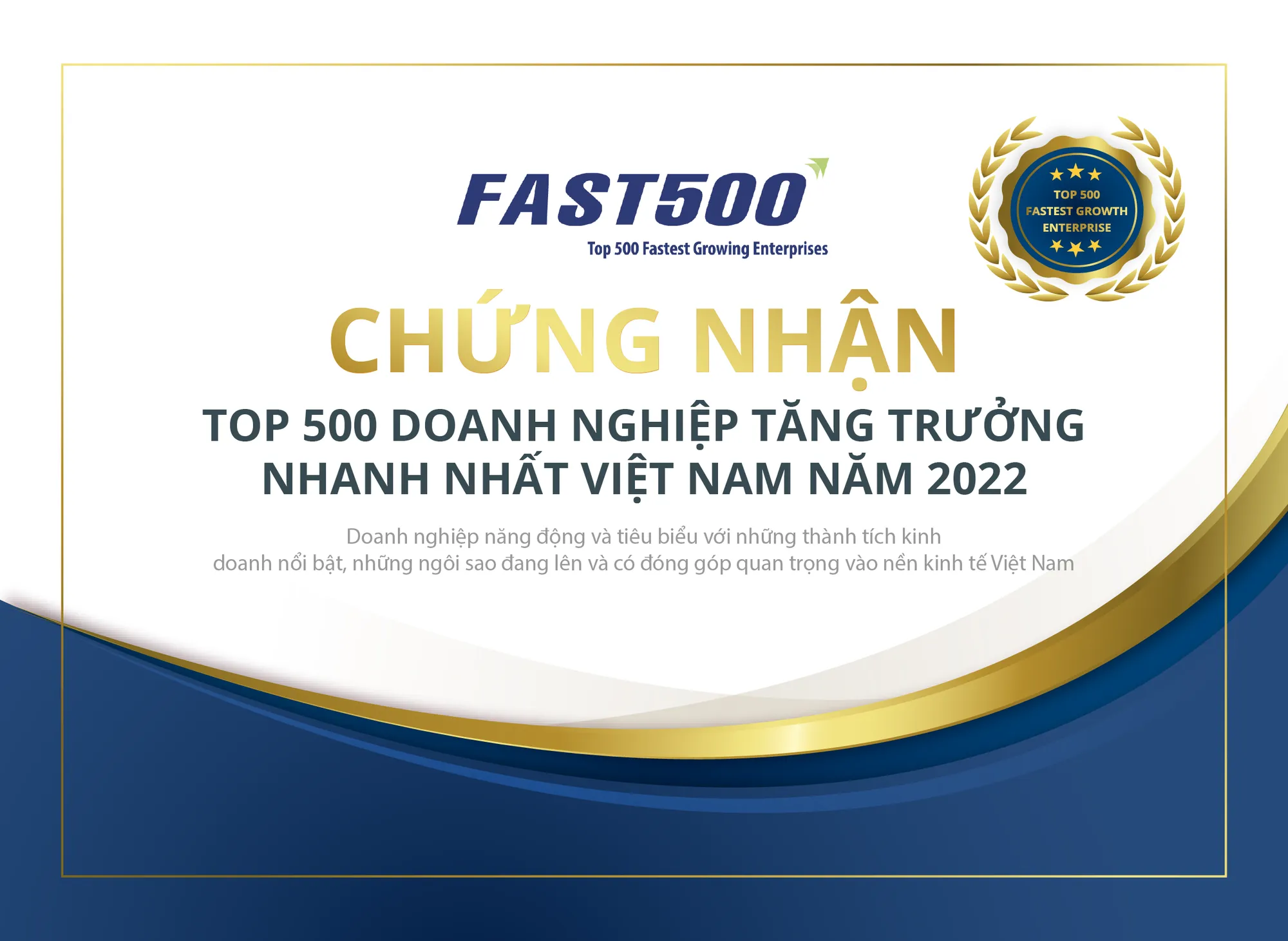 Giải thưởng Top 500 doanh nghiệp tăng trưởng nhanh nhất Việt Nam 2022